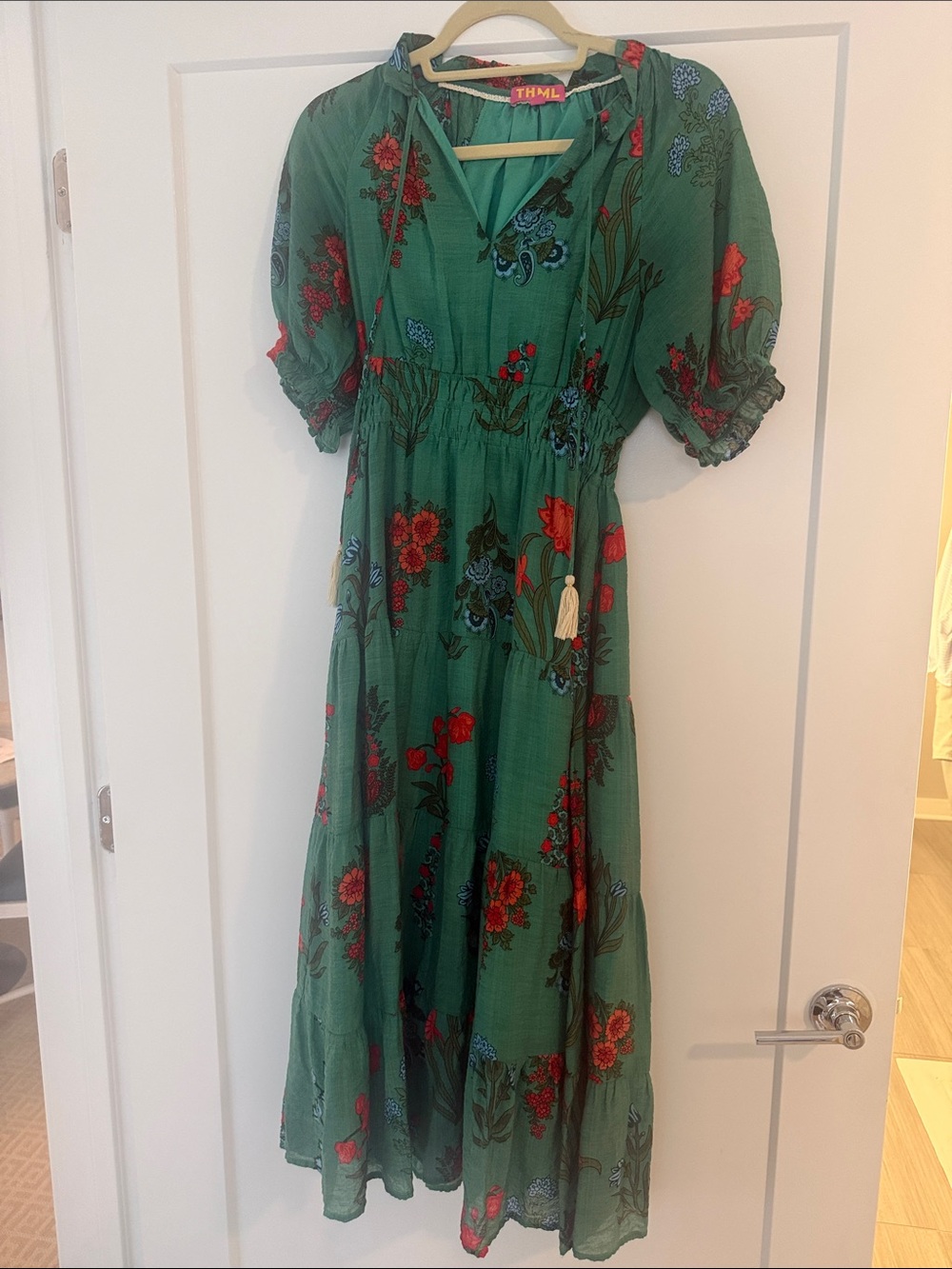 THML Girls' Green Floral Maxi Dress. Lined